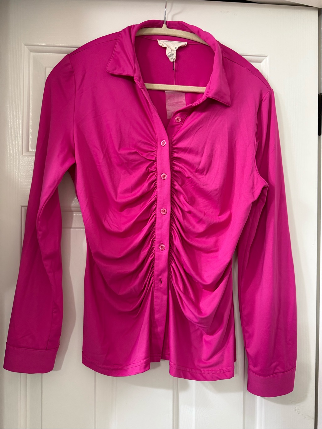 Women’s Ruched Button-Front Top - Hot Pink